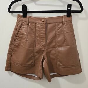 Aritzia Wilfred Nocturne 5" Brown High Waisted Faux Leather Shorts Size 0‎